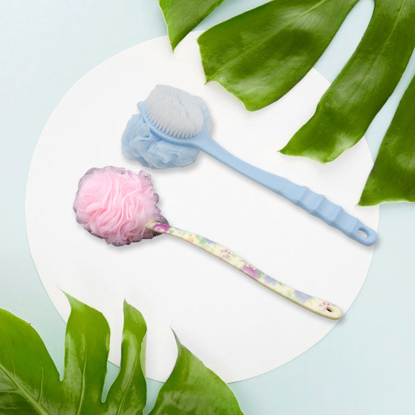 Long Handle Shower Puff Pouf Sponge Exfoliating Mesh Brush Scrubber,Bath Loofah Bath Scrubber for Body Shower Loofah Brushes, Body Bath Brush for Women and Men, Bathroom Shower Accessories (Mix 1 Pc)